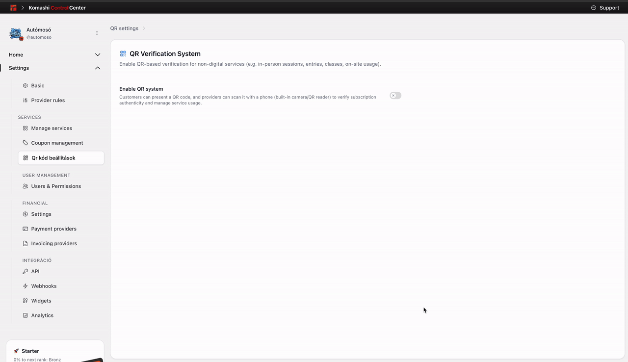 Turn On QR code verification